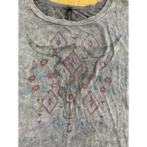 Full Tilt T Shirt Small Western Steer Aztec Grey Layer Short Sleeve